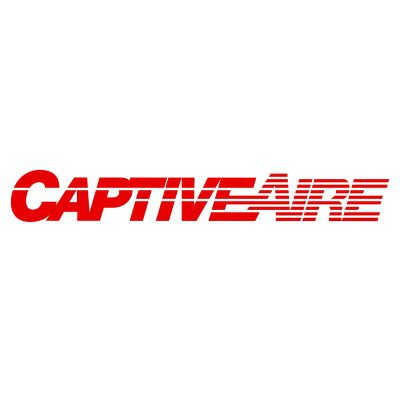 A red and white logo of captive aire.